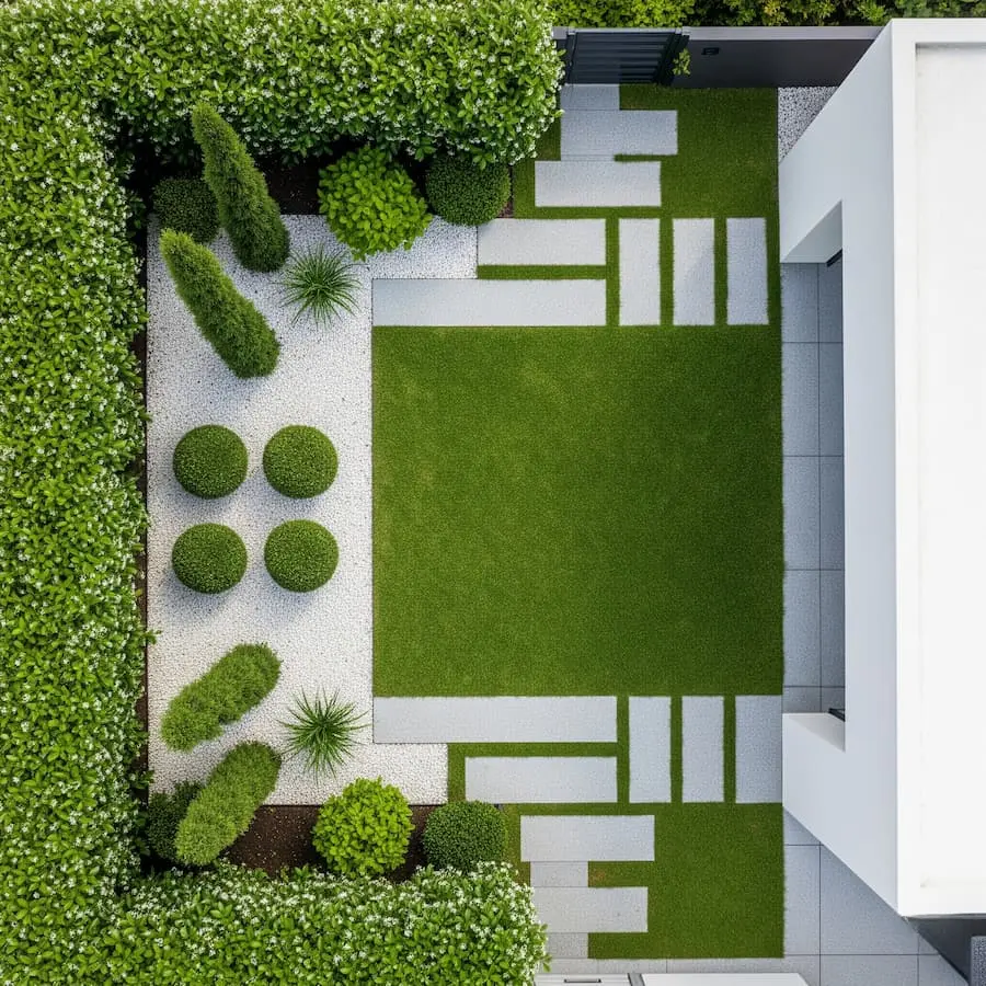 vista cenital jardin moderno minimalista