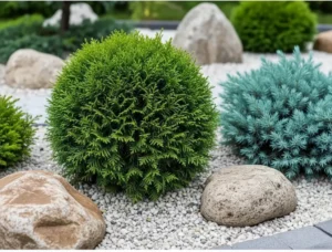 thuja danica con otras coníferas