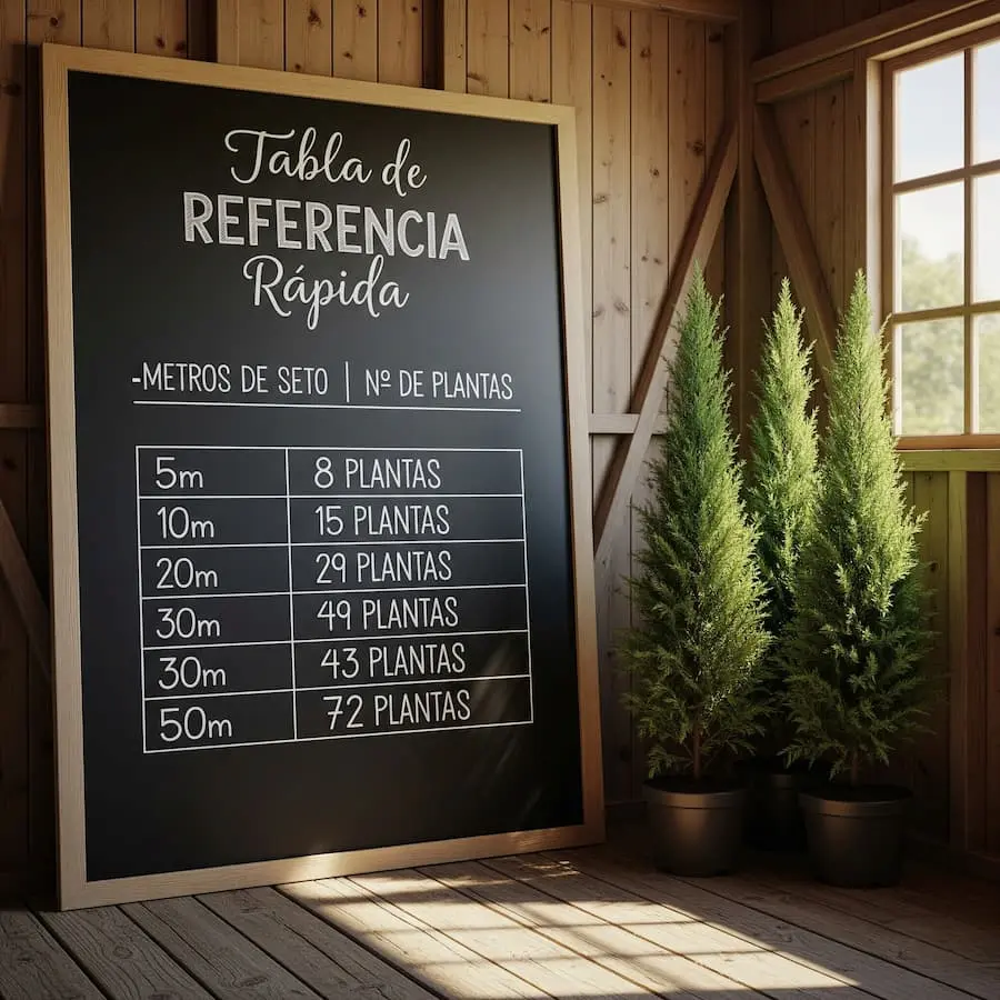 tabla orientativa unidades de leylandii metro