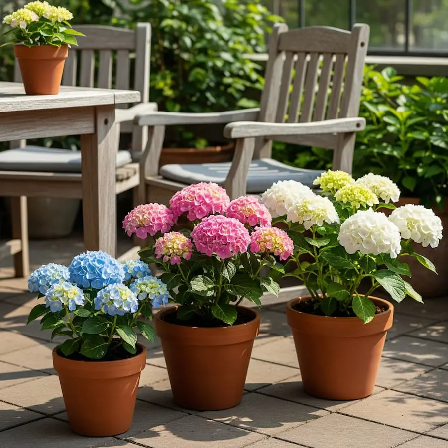 hortensias en maceta plena floración