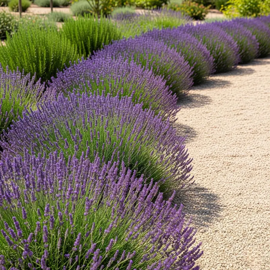 Bordura de Lavanda para un jardín sostenible de bajo mantenimiento