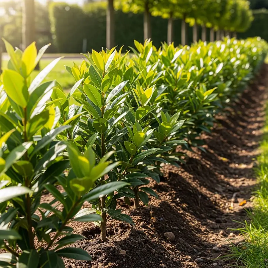 hilera de laurel seto joven